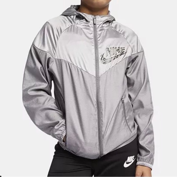 Nike Sportswear Boy's Sz L Windrunner Full Zip Hooded Jacket Gray Zip Pocket EUC - Picture 1 of 10
